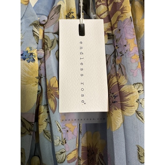 NWT ENDLESS ROSE Women's BOHO Chiffon ROMPER Lt Blue Floral Ruffled Lined Size M - Picture 5 of 10